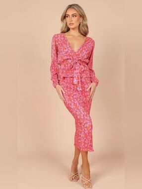 Petal & Pup Pink Multi-Print Tie-Front Long Sleeve Blouse And SKIRT
